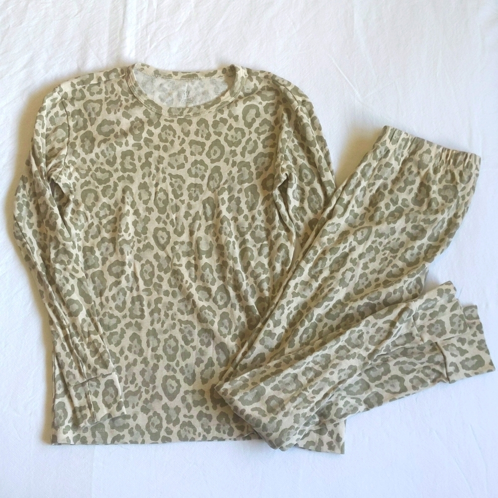 Gap Kids Organic Cotton Pajamas Set 2pc Leopard Animal Print Size 14 Beige
